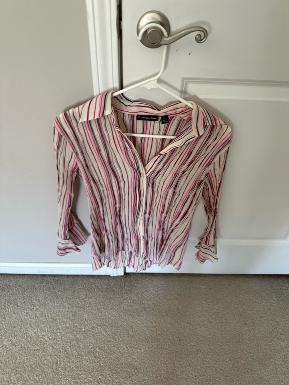 Essentials by Milano Pink, Black & Cream Striped Button-Up Shirt